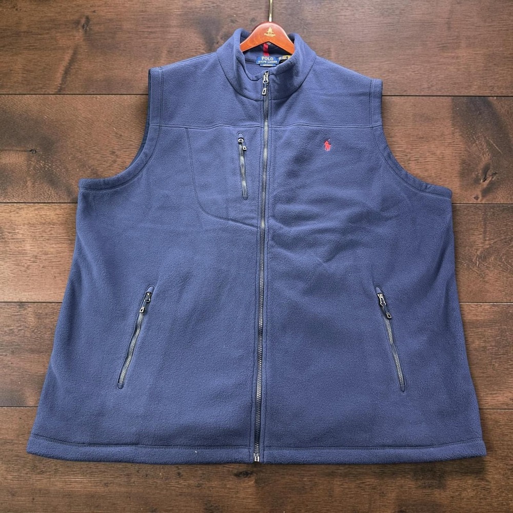 NEW Polo Ralph Lauren Performance Fleece Vest Mens 3LT Big & Tall Navy Full Zip